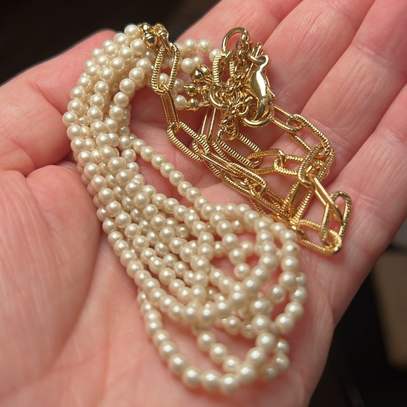 Ann Taylor Cream Faux Pearl Multi-Strand Gold Chain Necklace - Picture 7 of 7